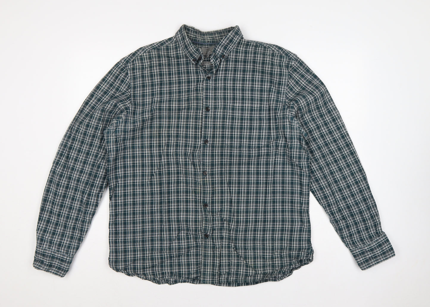 Marks and Spencer Men’s Green Check Button-Down Shirt 15.5 Regular