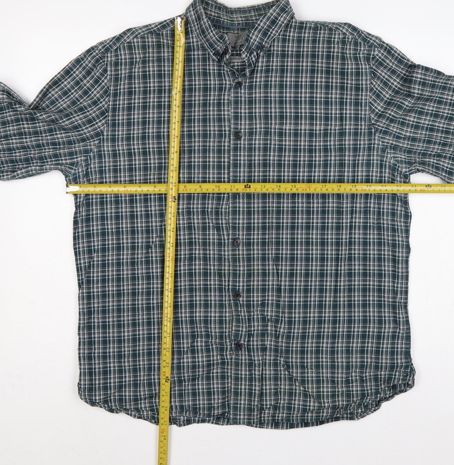 Marks and Spencer Men’s Green Check Button-Down Shirt 15.5 Regular