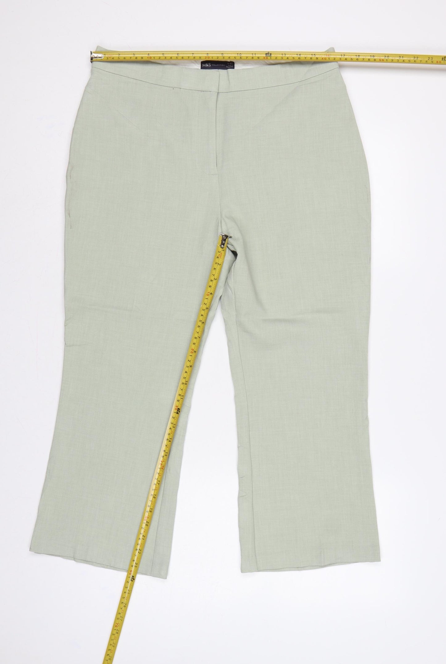 Marks & Spencer Women’s Pale Green UK 14 Regular Flared Linen Trousers