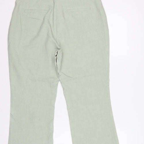 Marks & Spencer Women’s Pale Green UK 14 Regular Flared Linen Trousers