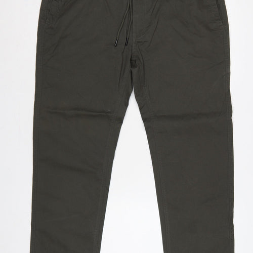 Marks and Spencer Men's Green XL Straight Fit Drawstring Trousers