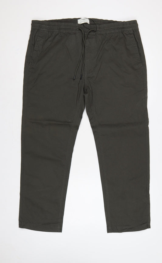 Marks and Spencer Men's Green XL Straight Fit Drawstring Trousers