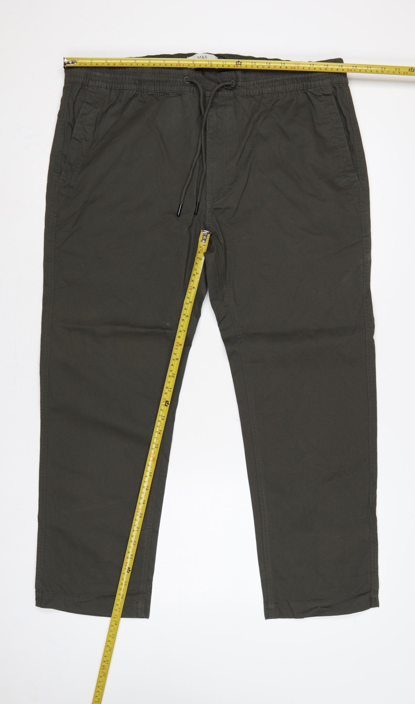 Marks and Spencer Men's Green XL Straight Fit Drawstring Trousers