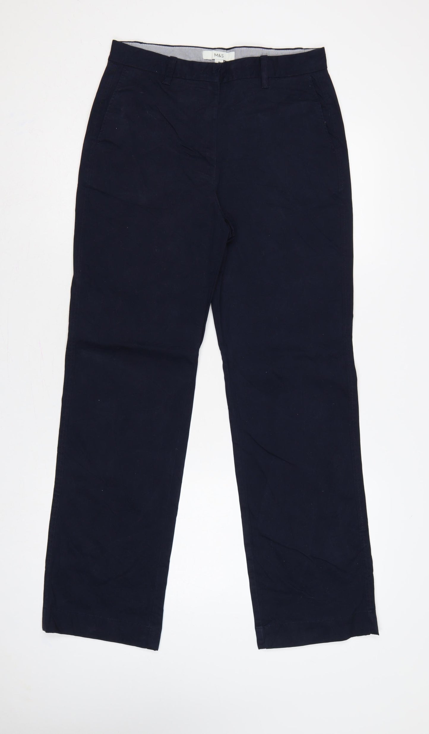 Marks and Spencer Women Blue UK 10 Regular Straight Chino Trousers