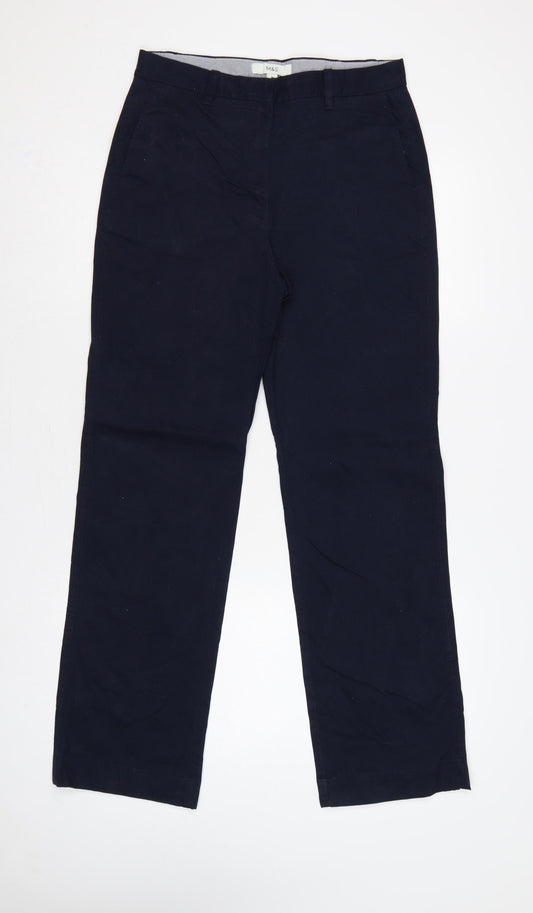 Marks and Spencer Women Blue UK 10 Regular Straight Chino Trousers