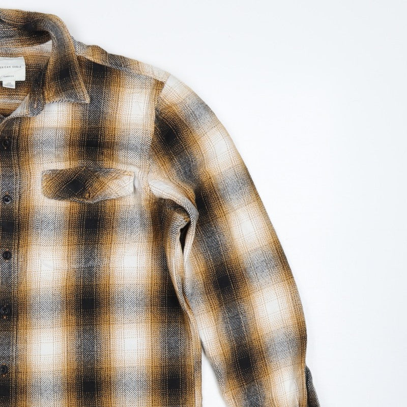 Additional view of American Eagle Men’s L Brown Plaid Classic Fit Flannel Button-Up Shirt