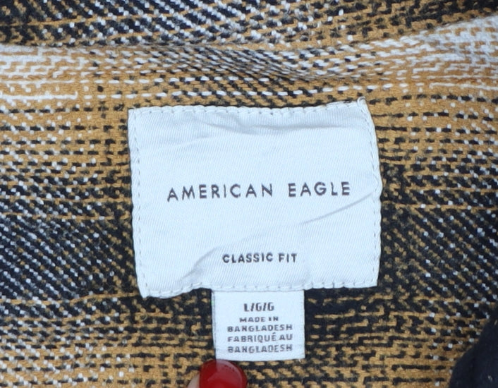 Additional view of American Eagle Men’s L Brown Plaid Classic Fit Flannel Button-Up Shirt