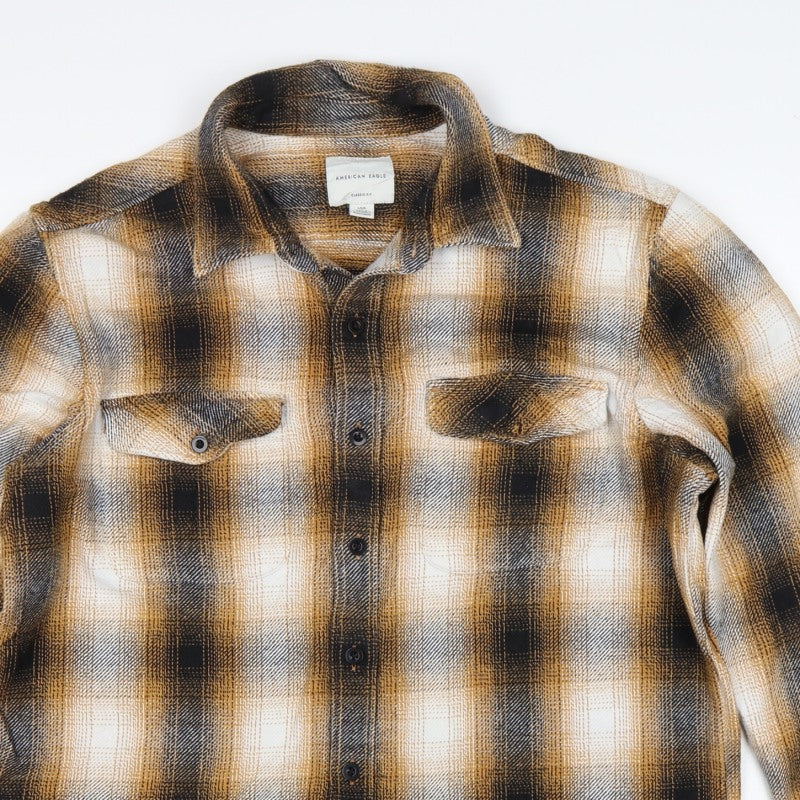 Additional view of American Eagle Men’s L Brown Plaid Classic Fit Flannel Button-Up Shirt
