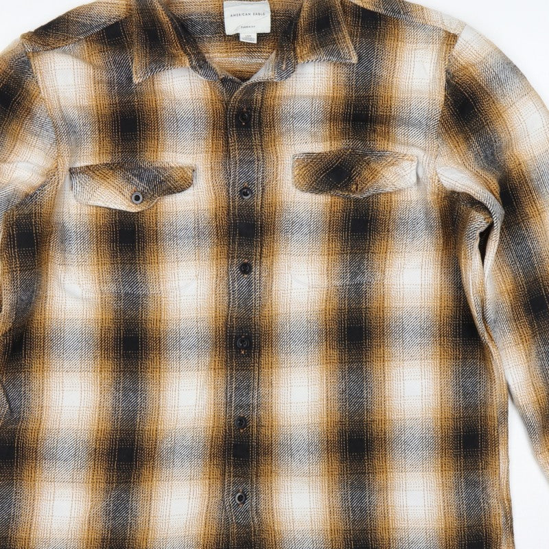 Additional view of American Eagle Men’s L Brown Plaid Classic Fit Flannel Button-Up Shirt