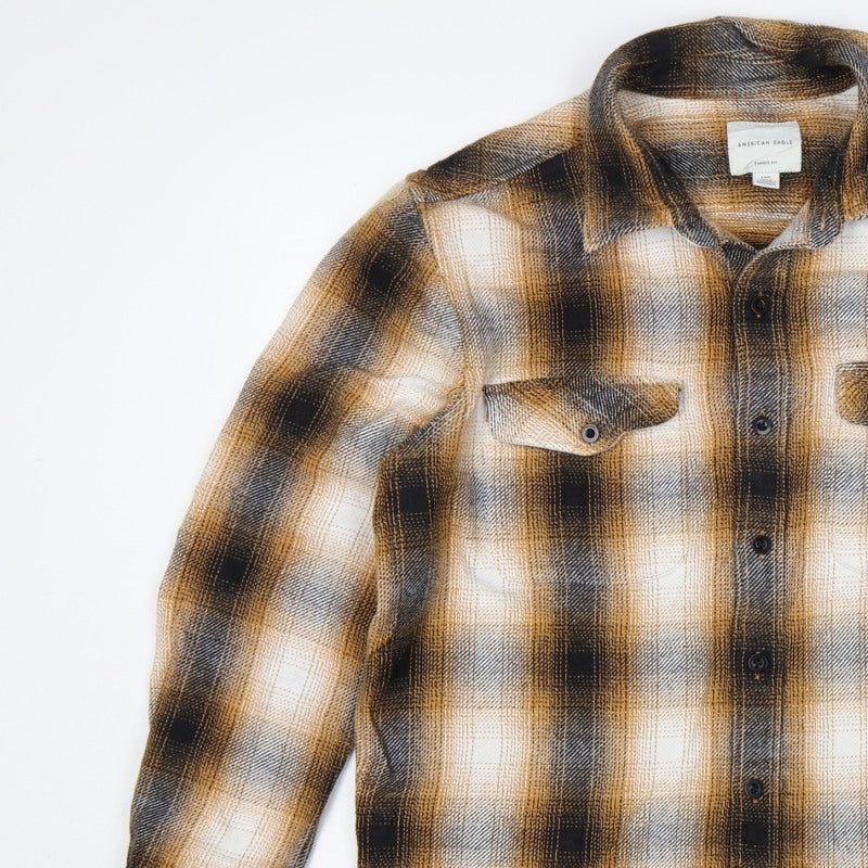 Additional view of American Eagle Men’s L Brown Plaid Classic Fit Flannel Button-Up Shirt