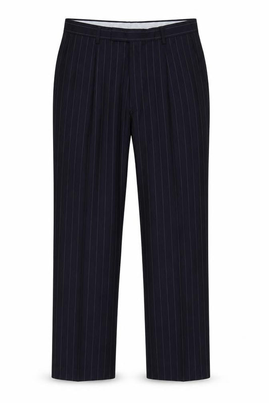Marks & Spencer Men Blue Pinstripe Wool Dress Trousers 34 33