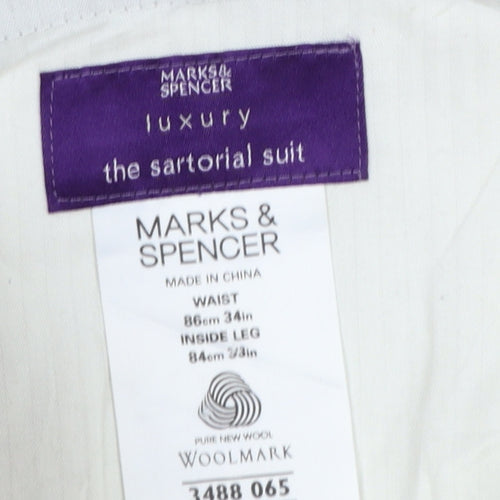 Marks & Spencer Men Blue Pinstripe Wool Dress Trousers 34 33