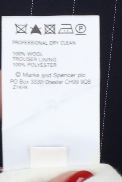 Marks & Spencer Men Blue Pinstripe Wool Dress Trousers 34 33