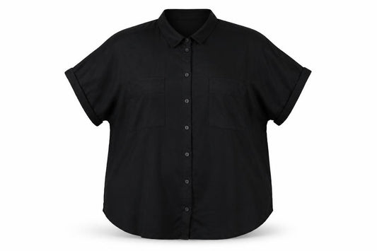 Marks and Spencer Women Black UK 18 Collared Cap Sleeve Button-Up Blouse