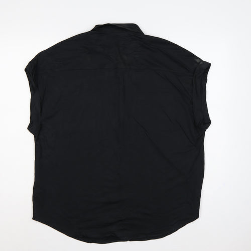 Marks and Spencer Women Black UK 18 Collared Cap Sleeve Button-Up Blouse