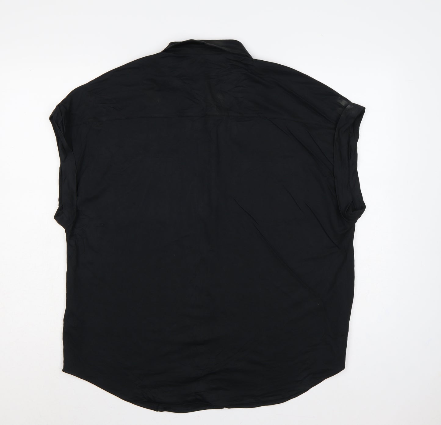Marks and Spencer Women Black UK 18 Collared Cap Sleeve Button-Up Blouse