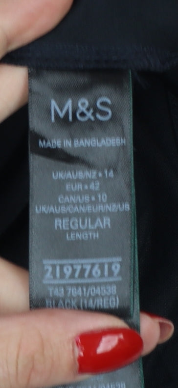 Marks and Spencer Women Black UK 18 Collared Cap Sleeve Button-Up Blouse