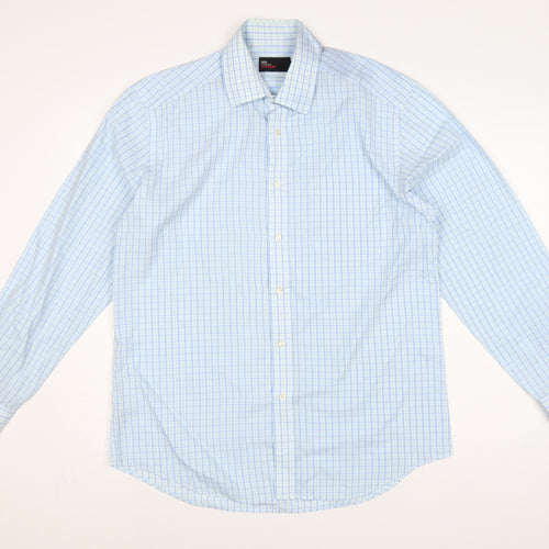 Marks & Spencer Men Blue Check 15.5in Easycare Long Sleeve Shirt