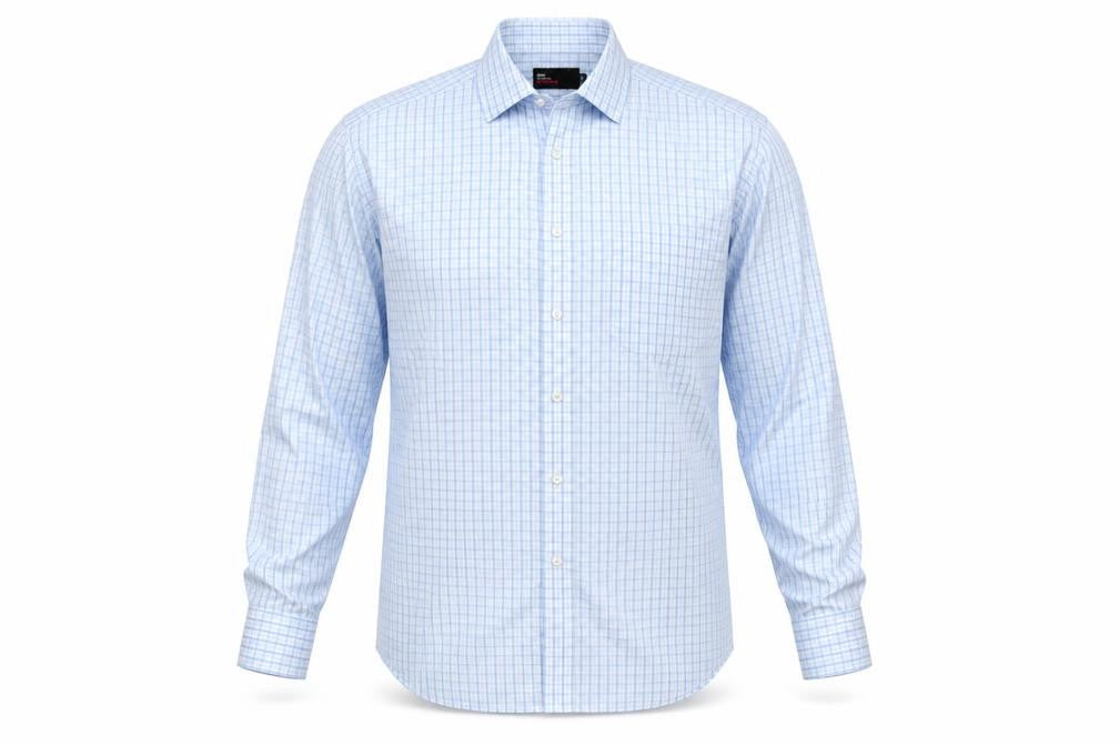 Front view of Marks & Spencer Men Blue Check 15.5in Easycare Long Sleeve Shirt