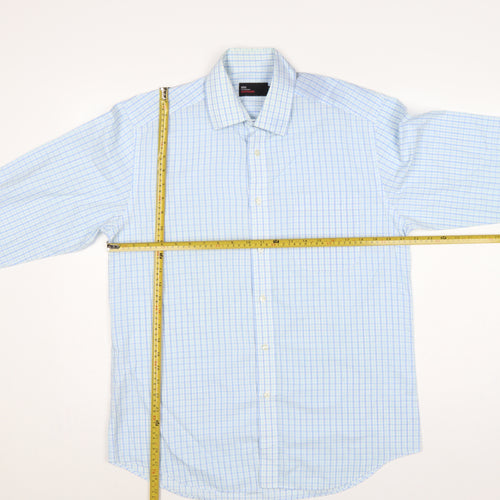 Marks & Spencer Men Blue Check 15.5in Easycare Long Sleeve Shirt