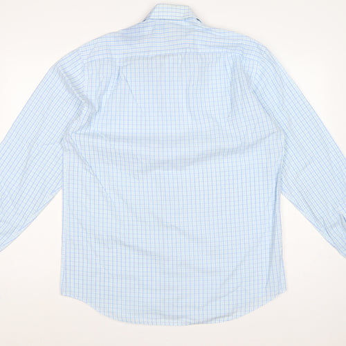 Marks & Spencer Men Blue Check 15.5in Easycare Long Sleeve Shirt