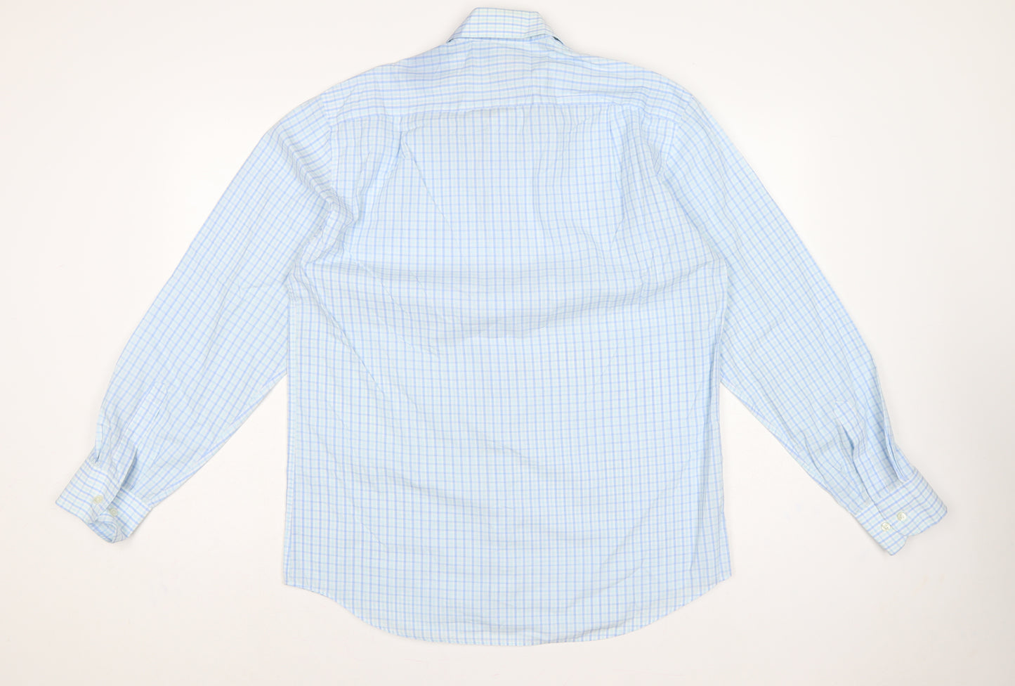 Marks & Spencer Men Blue Check 15.5in Easycare Long Sleeve Shirt