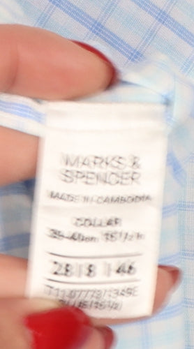 Marks & Spencer Men Blue Check 15.5in Easycare Long Sleeve Shirt