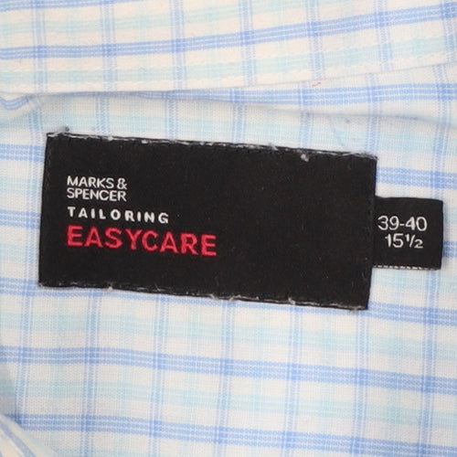 Marks & Spencer Men Blue Check 15.5in Easycare Long Sleeve Shirt