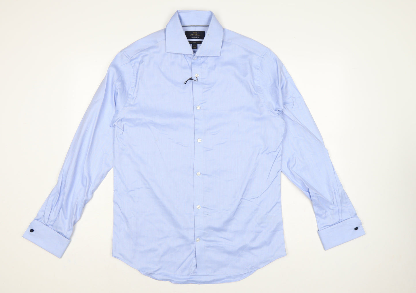 Marks & Spencer Men's Blue 15.5 Tailored Fit French Cuff Dress Shirt