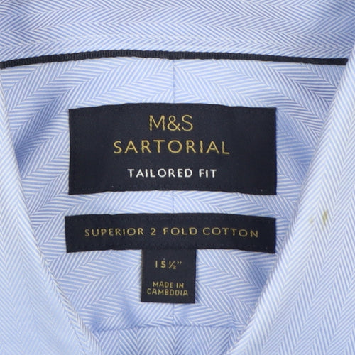 Marks & Spencer Men's Blue 15.5 Tailored Fit French Cuff Dress Shirt