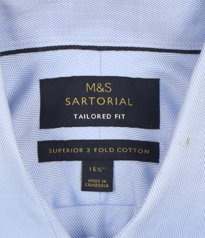 Marks & Spencer Men's Blue 15.5 Tailored Fit French Cuff Dress Shirt
