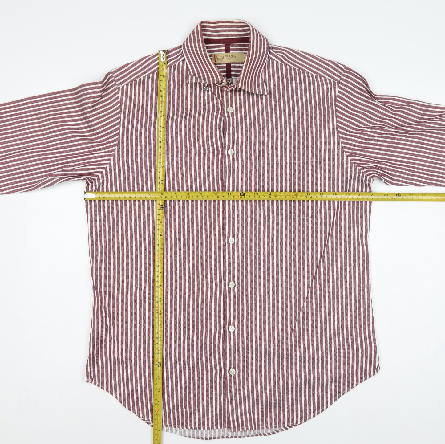 M&S Men’s Red White Striped Cotton Button-Up Shirt 15.5 Collar