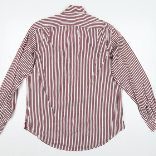 M&S Men’s Red White Striped Cotton Button-Up Shirt 15.5 Collar