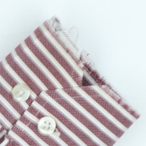 M&S Men’s Red White Striped Cotton Button-Up Shirt 15.5 Collar