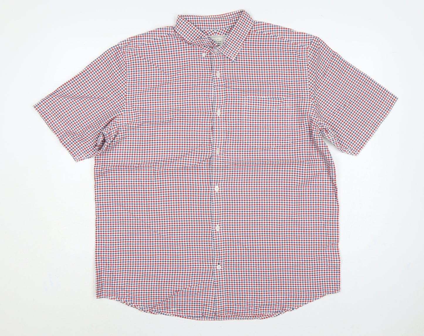 Cotton Oxford John Lewis Men’s XL Red Blue Check Short Sleeve Shirt
