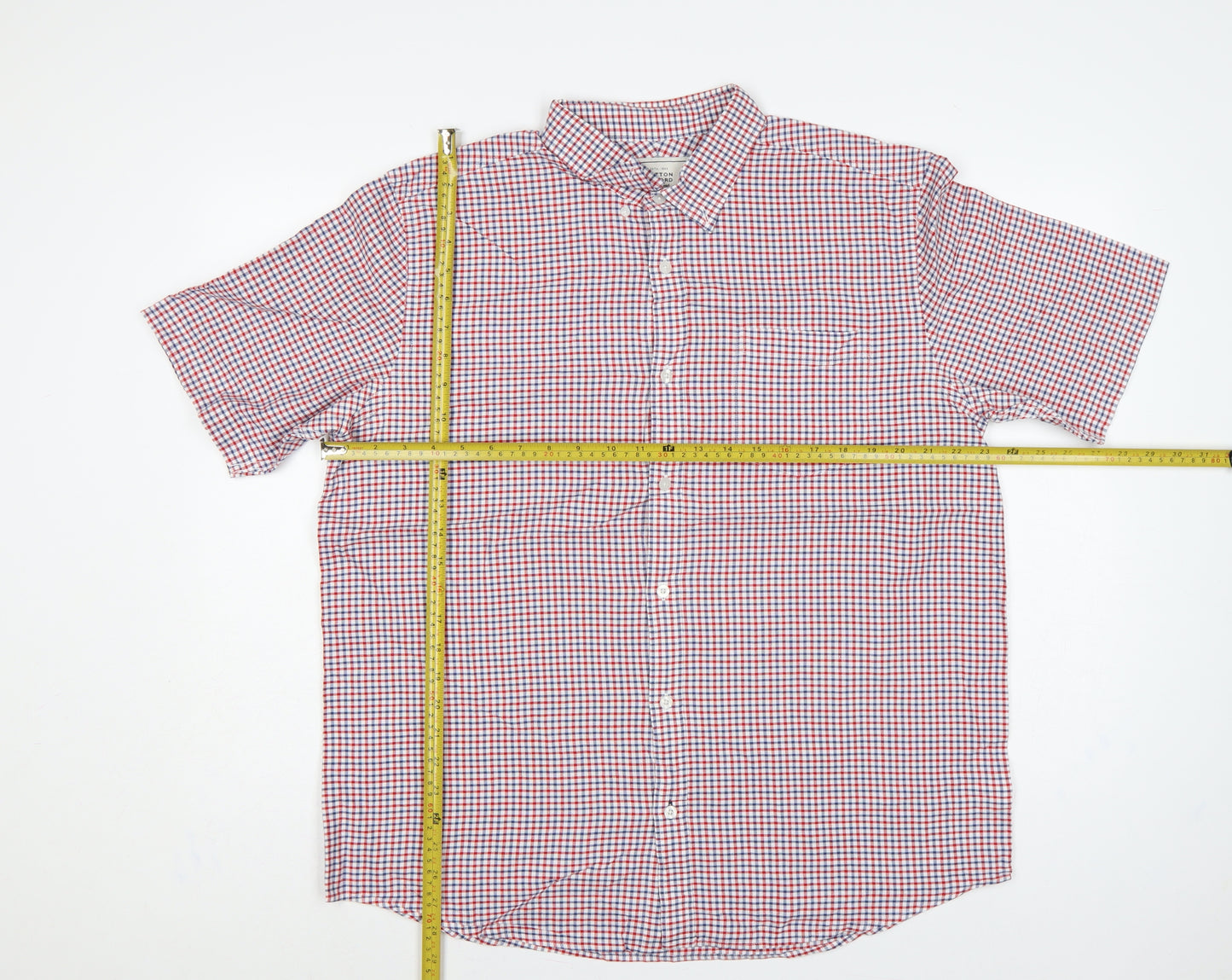 Cotton Oxford John Lewis Men’s XL Red Blue Check Short Sleeve Shirt