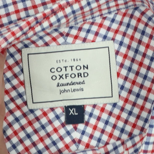 Cotton Oxford John Lewis Men’s XL Red Blue Check Short Sleeve Shirt