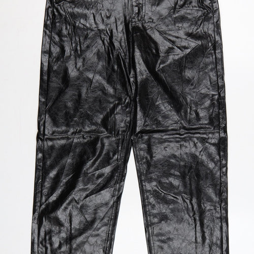 Marks & Spencer Women Black UK 8 Short Faux Leather Straight Trousers