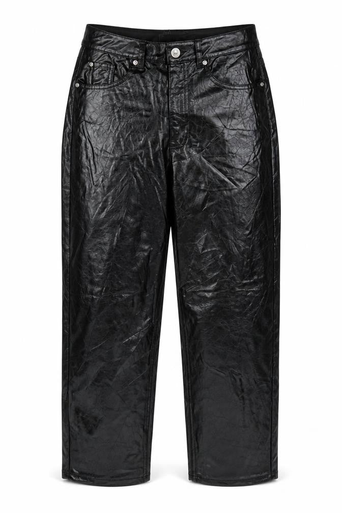 Marks & Spencer Women Black UK 8 Short Faux Leather Straight Trousers