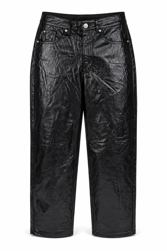 Marks & Spencer Women Black UK 8 Short Faux Leather Straight Trousers