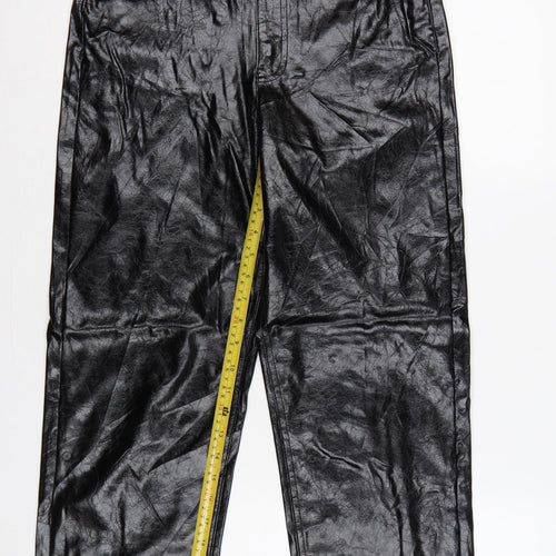 Marks & Spencer Women Black UK 8 Short Faux Leather Straight Trousers