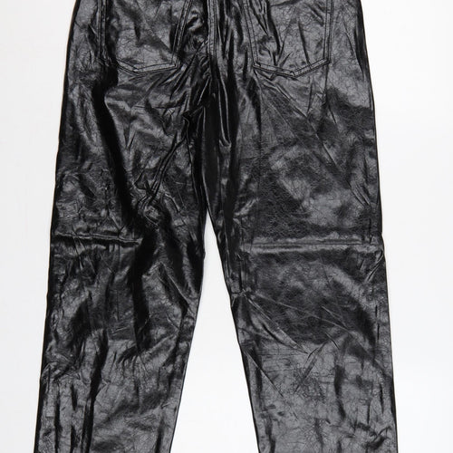 Marks & Spencer Women Black UK 8 Short Faux Leather Straight Trousers