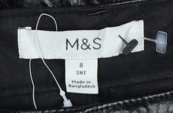 Marks & Spencer Women Black UK 8 Short Faux Leather Straight Trousers