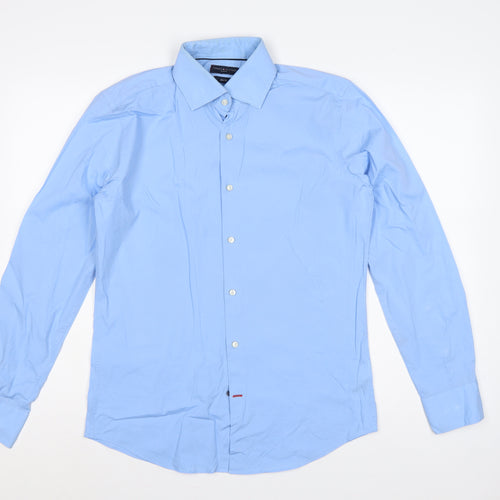 Tommy Hilfiger Men Blue 16.5 Slim Fit Long Sleeve Button-Up Shirt