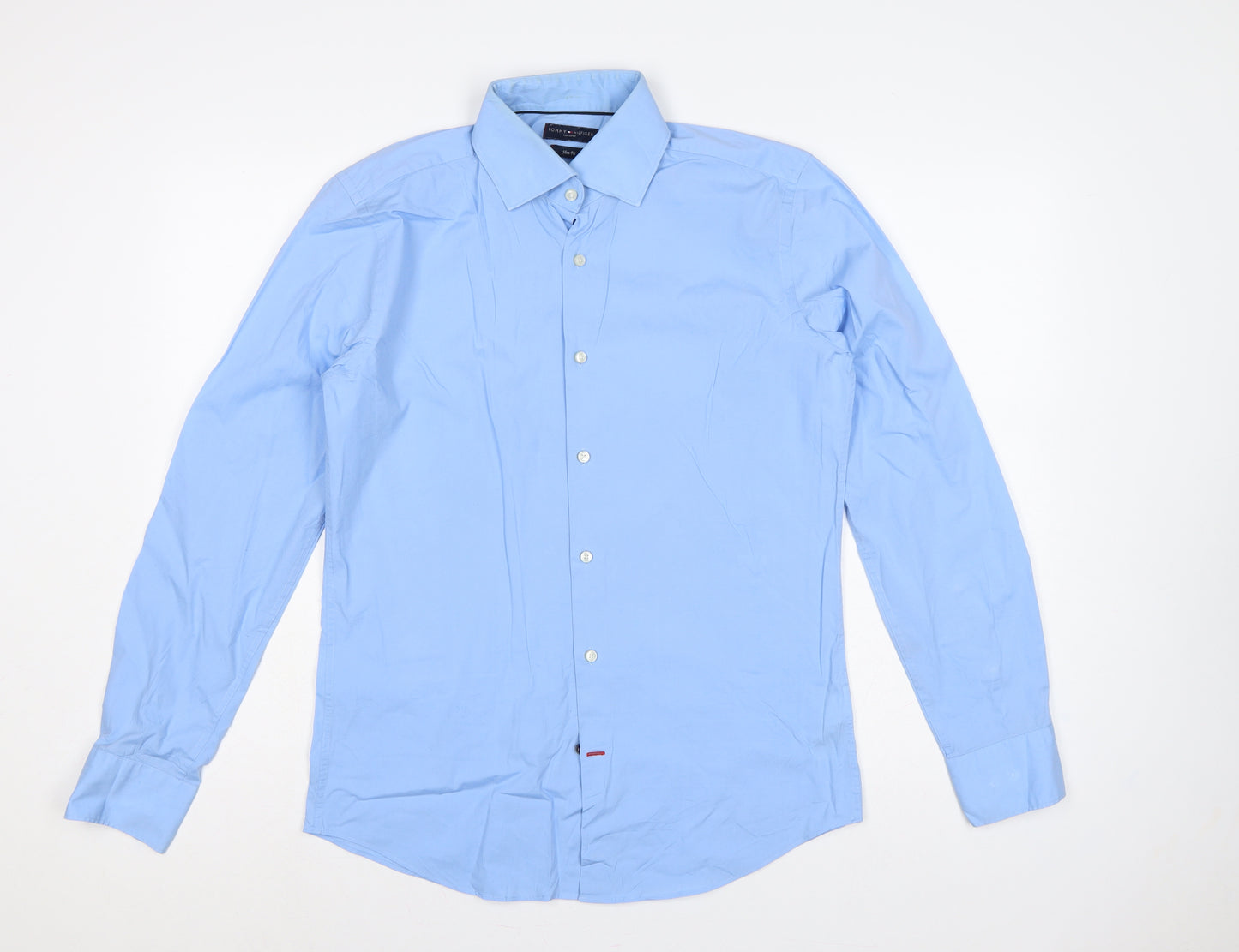 Tommy Hilfiger Men Blue 16.5 Slim Fit Long Sleeve Button-Up Shirt