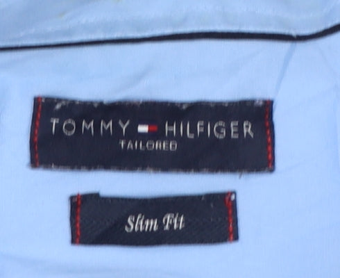 Tommy Hilfiger Men Blue 16.5 Slim Fit Long Sleeve Button-Up Shirt