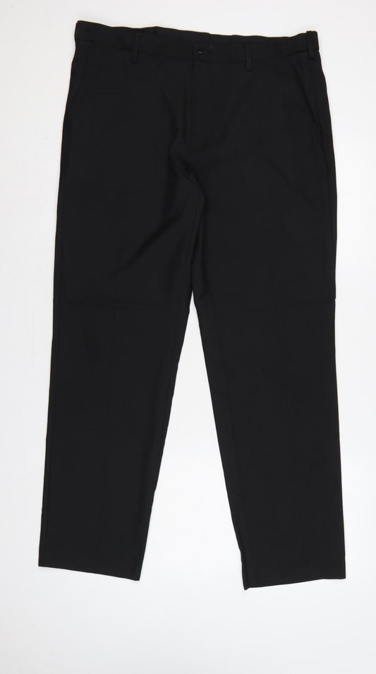 Marks and Spencer Men Black 36 Regular Fit Dress Trousers 31 Leg