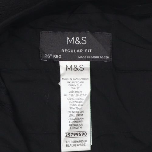 Marks and Spencer Men Black 36 Regular Fit Dress Trousers 31 Leg