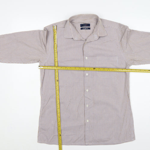 Peter England Men’s Beige Check Cotton Shirt Size 40 Regular Button-Up