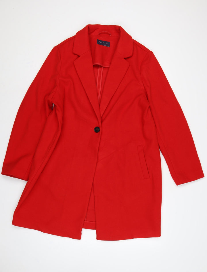 Marks and Spencer Women Red UK 16 Single-Breasted Long Overcoat